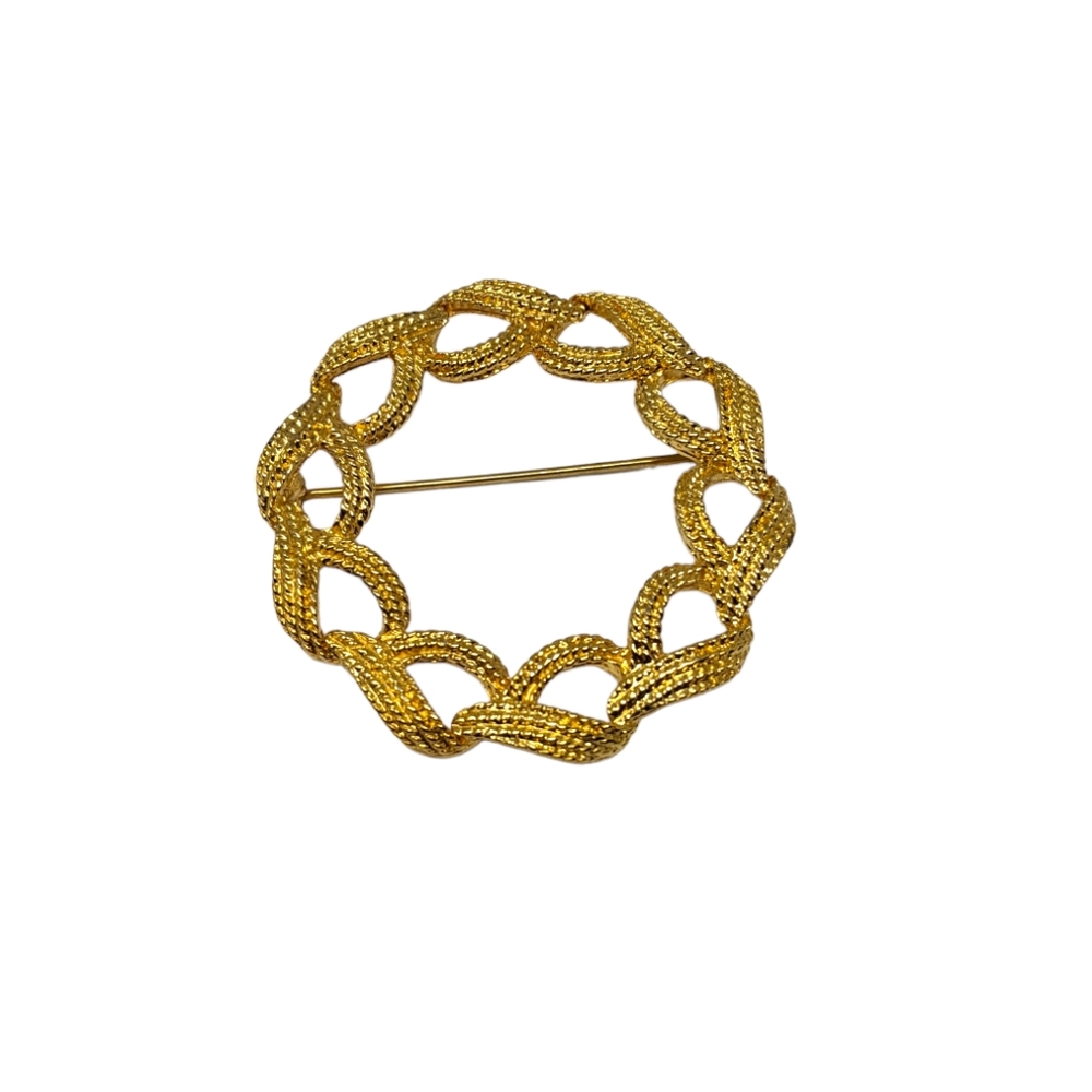 Monet Gold Tone Circle Brooch Pin Signed